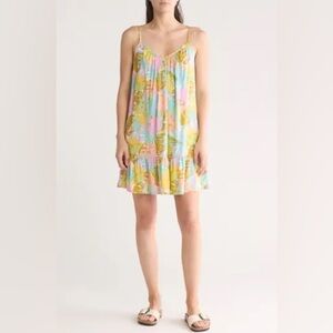 Billabong womens large dress mini Leaf Print Sunny daze vneck adjustable straps
